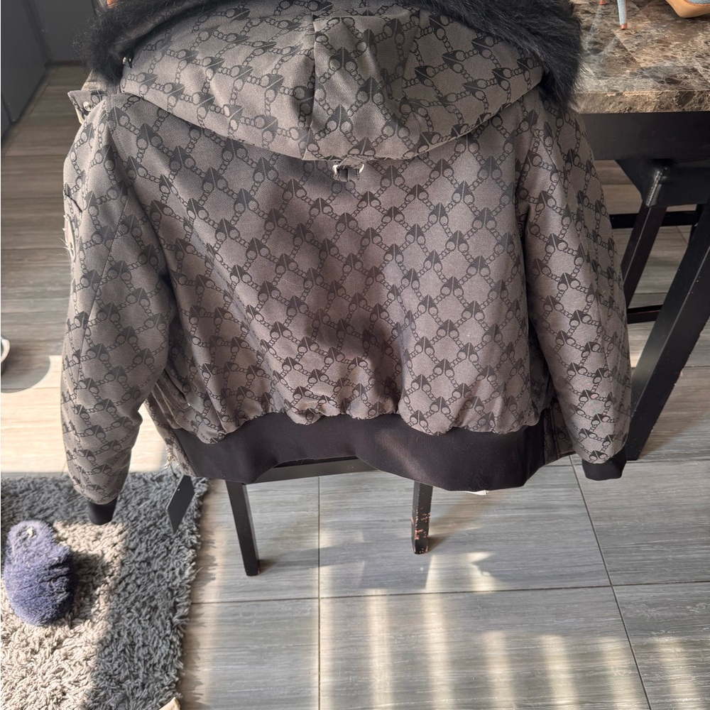 Moose Knuckles Patterned Black and Gray Bomber Jacket